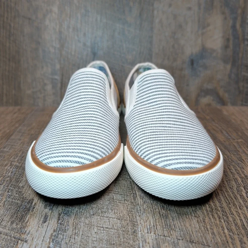 Tommy Bahama Slip On Sneakers Womens 7.5 Blue White Striped Canvas Low Top